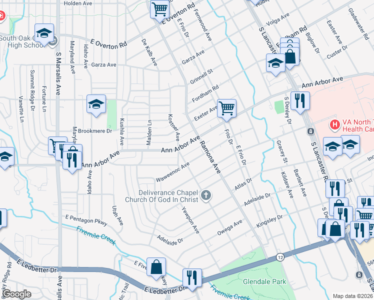 map of restaurants, bars, coffee shops, grocery stores, and more near 1406 Ann Arbor Avenue in Dallas
