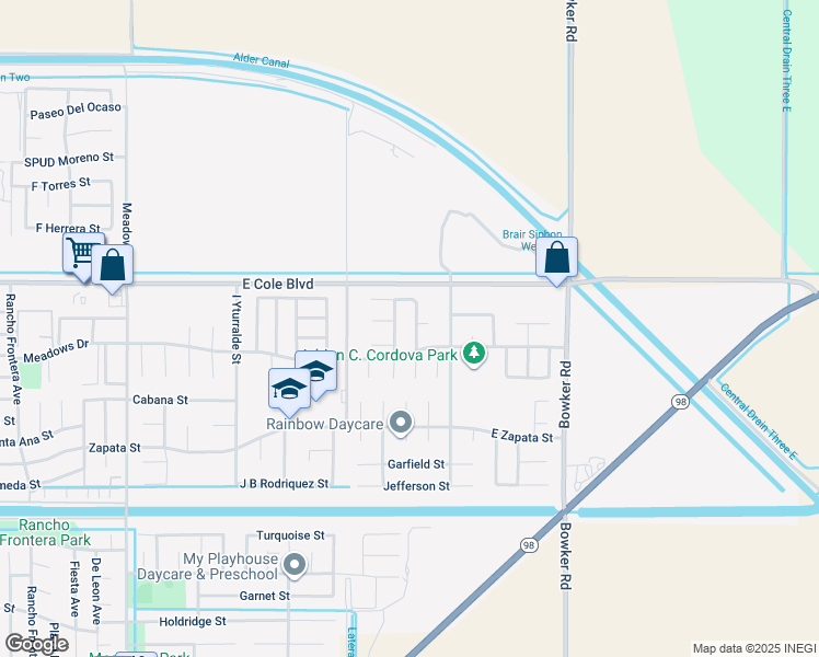 map of restaurants, bars, coffee shops, grocery stores, and more near 2317 Nixon Ave in Calexico