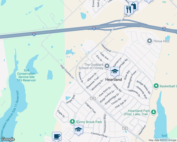 map of restaurants, bars, coffee shops, grocery stores, and more near 2023 Samantha Lane in Forney