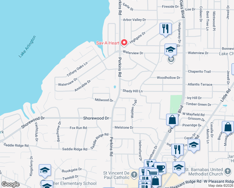 map of restaurants, bars, coffee shops, grocery stores, and more near 3331 Shellbrook Court in Arlington