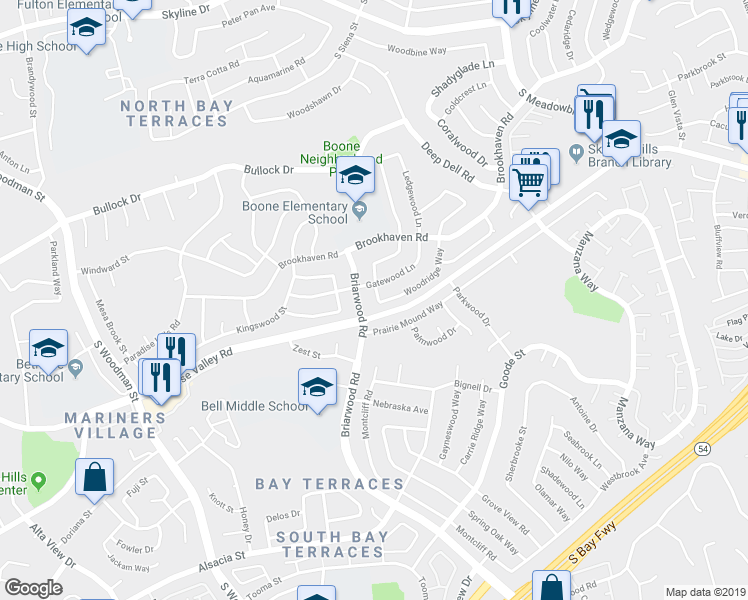 map of restaurants, bars, coffee shops, grocery stores, and more near 467 Hightree Place in San Diego