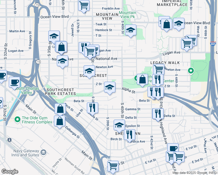 map of restaurants, bars, coffee shops, grocery stores, and more near 3938 Alpha Street in San Diego