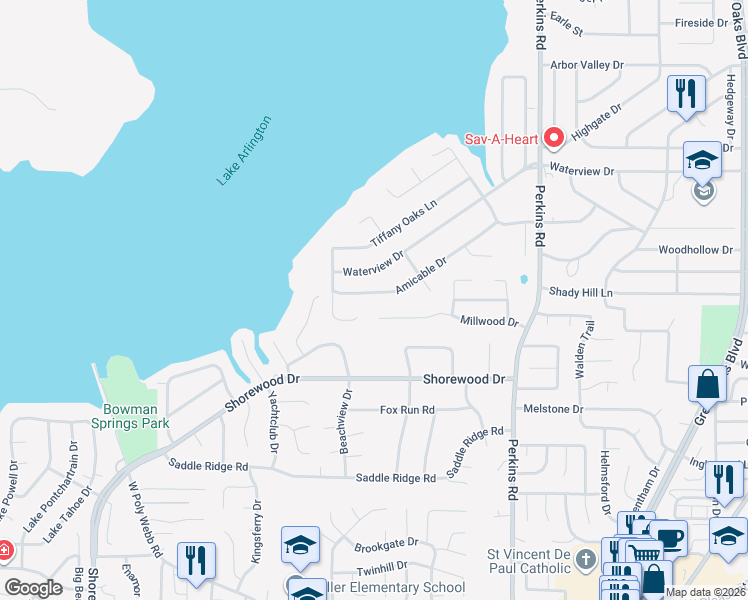 map of restaurants, bars, coffee shops, grocery stores, and more near 6318 Amicable Drive in Arlington