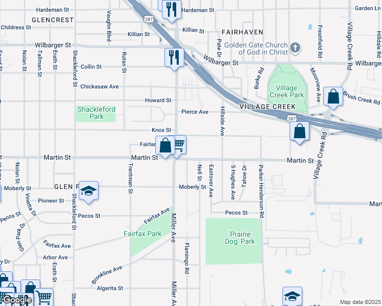 map of restaurants, bars, coffee shops, grocery stores, and more near 4719 Miller Avenue in Fort Worth