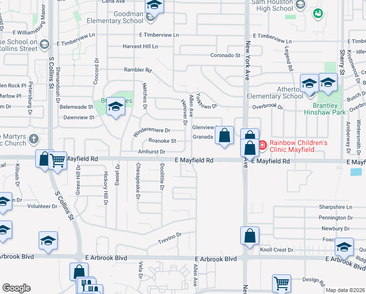 map of restaurants, bars, coffee shops, grocery stores, and more near 3304 Hanover Drive in Arlington