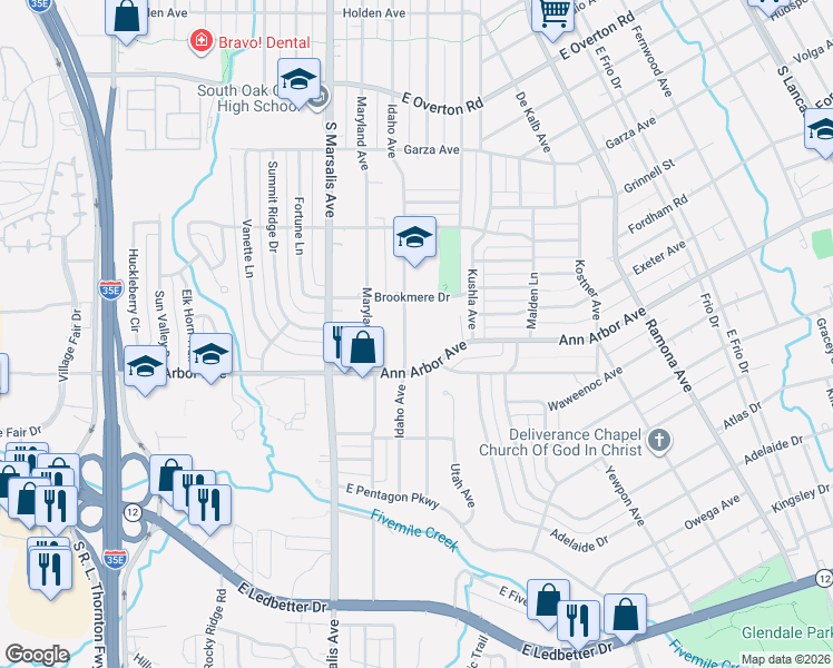 map of restaurants, bars, coffee shops, grocery stores, and more near 4240 Idaho Avenue in Dallas