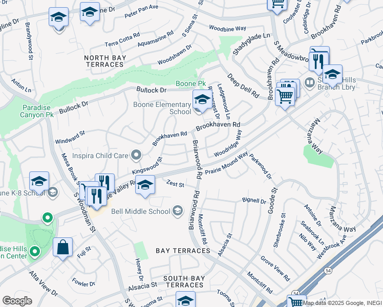 map of restaurants, bars, coffee shops, grocery stores, and more near 467 Bluegrass Street in San Diego