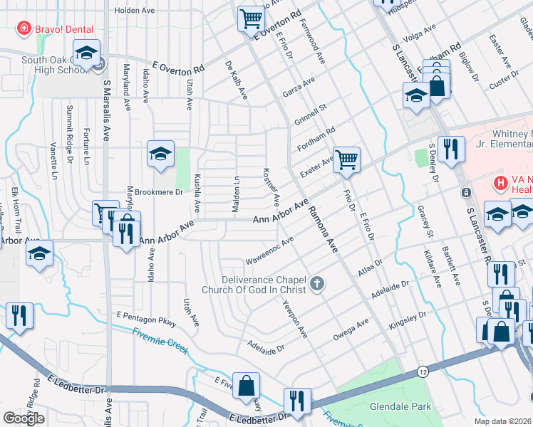 map of restaurants, bars, coffee shops, grocery stores, and more near 1331 Ann Arbor Avenue in Dallas