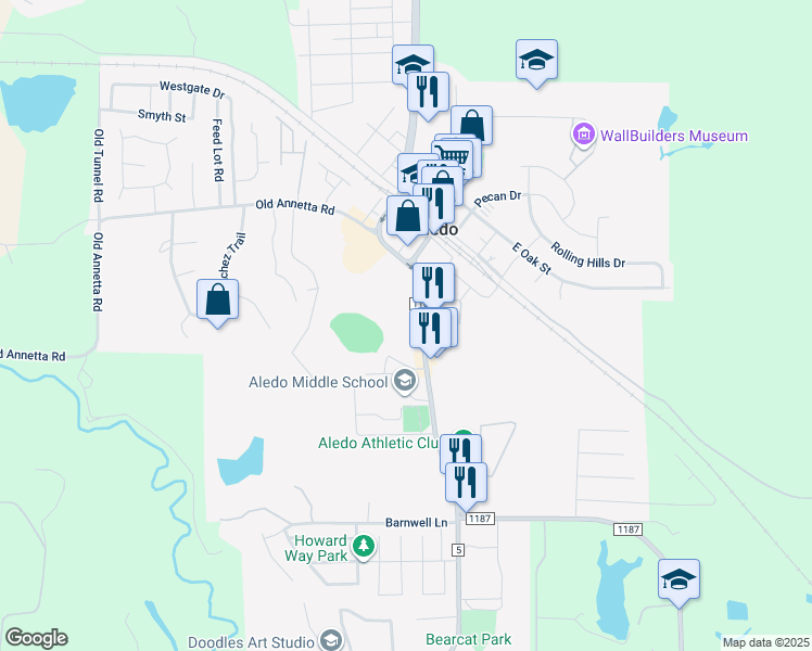 map of restaurants, bars, coffee shops, grocery stores, and more near 408 Farm to Market 1187 in Aledo