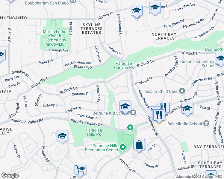 map of restaurants, bars, coffee shops, grocery stores, and more near 6833 Freed Manor Lane in San Diego