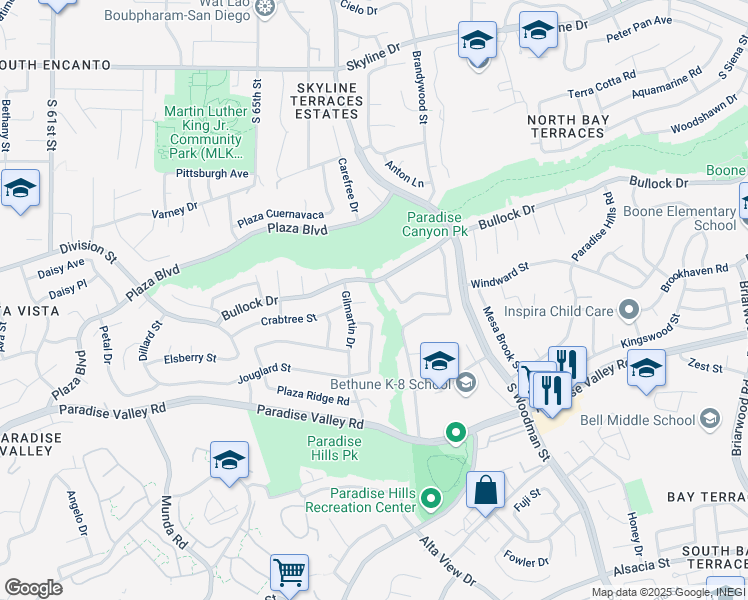 map of restaurants, bars, coffee shops, grocery stores, and more near 6833 Freed Manor Lane in San Diego