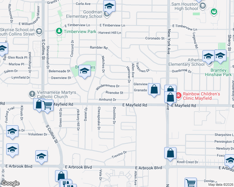 map of restaurants, bars, coffee shops, grocery stores, and more near in Arlington