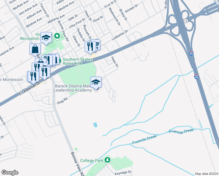 map of restaurants, bars, coffee shops, grocery stores, and more near 3130 Stag Road in Dallas