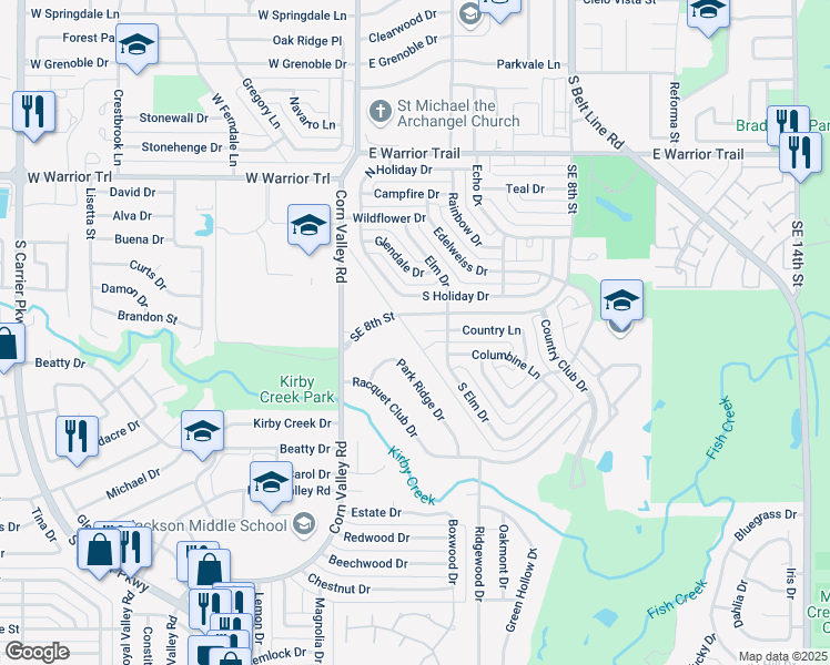 map of restaurants, bars, coffee shops, grocery stores, and more near 426 Park Ridge Drive in Grand Prairie