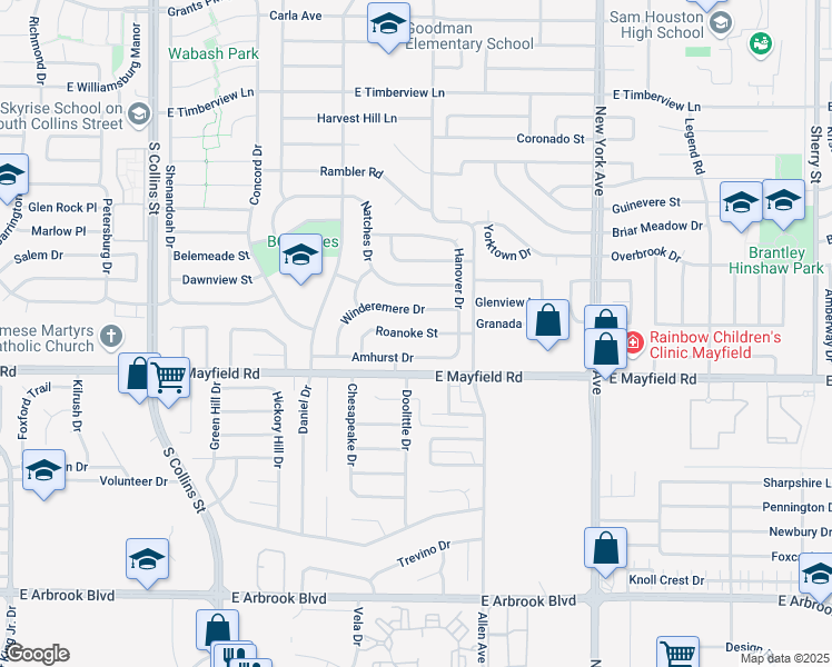 map of restaurants, bars, coffee shops, grocery stores, and more near 1507-1509 Roanoke St in Arlington