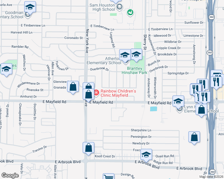 map of restaurants, bars, coffee shops, grocery stores, and more near 1919 Edgehill Drive in Arlington