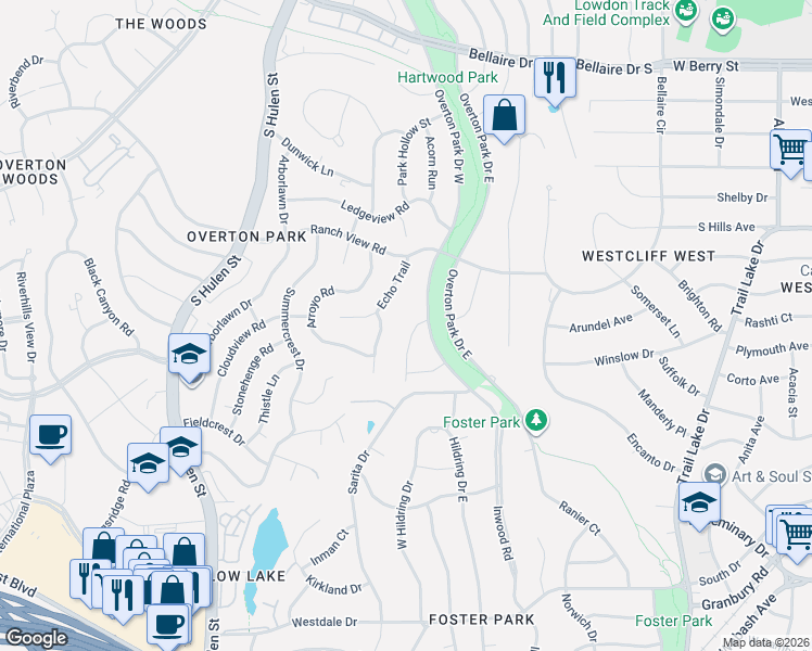 map of restaurants, bars, coffee shops, grocery stores, and more near 3813 Branch Road in Fort Worth