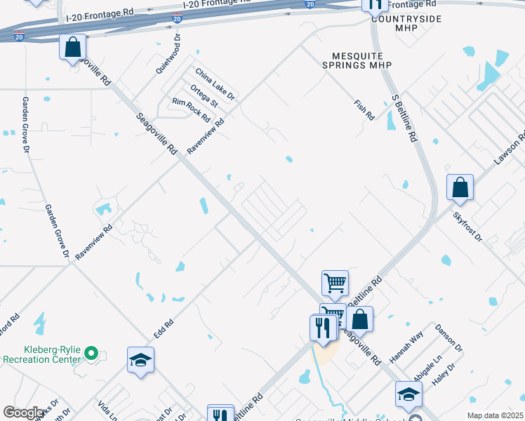 map of restaurants, bars, coffee shops, grocery stores, and more near 14565 Seagoville Road in Dallas
