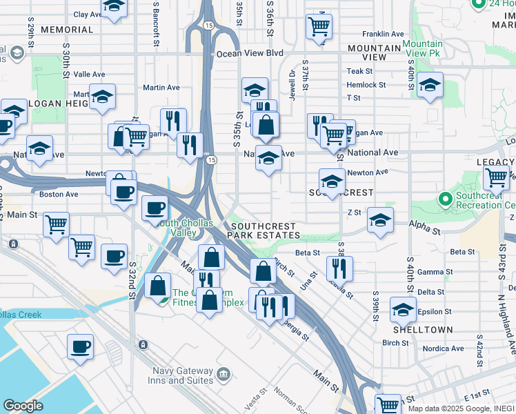 map of restaurants, bars, coffee shops, grocery stores, and more near 3555 Z Street in San Diego