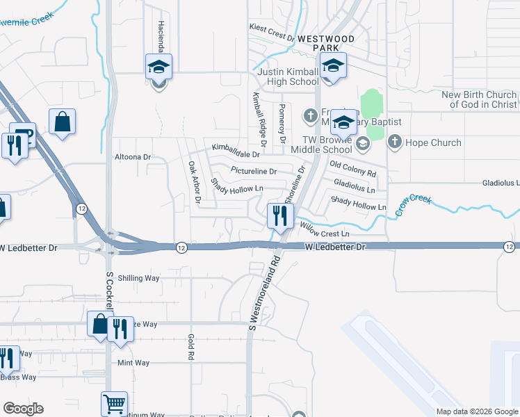 map of restaurants, bars, coffee shops, grocery stores, and more near 4145 Drowsy Ln in Dallas