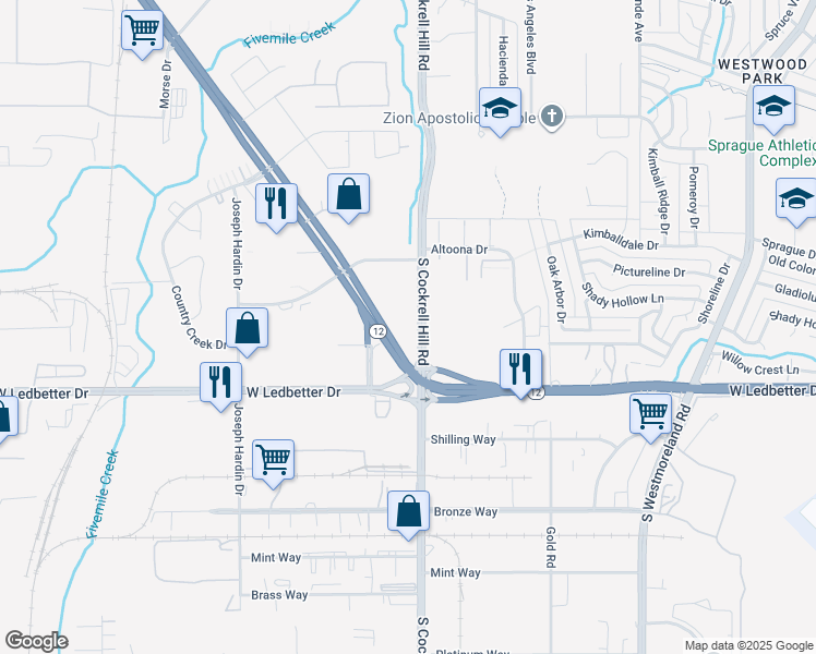 map of restaurants, bars, coffee shops, grocery stores, and more near 4099 South Cockrell Hill Road in Dallas