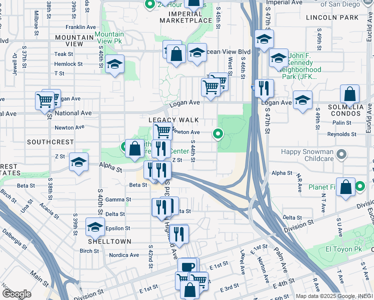 map of restaurants, bars, coffee shops, grocery stores, and more near 4382 Keeler Avenue in San Diego