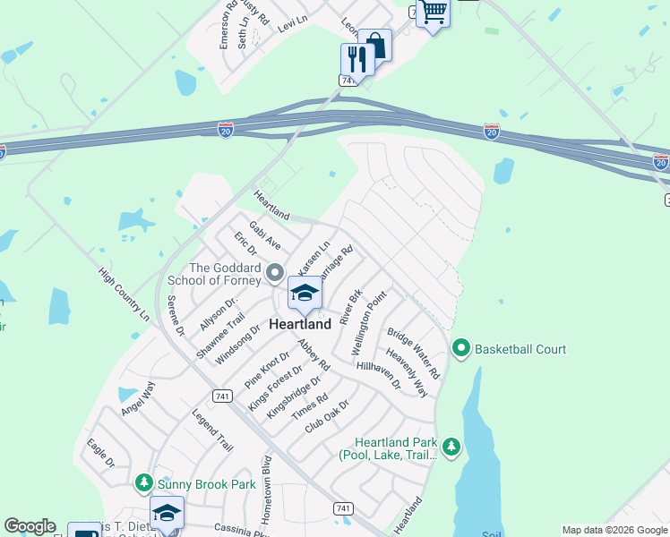 map of restaurants, bars, coffee shops, grocery stores, and more near 2021 Carriage Court in Seagoville