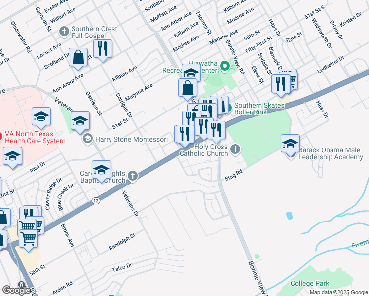map of restaurants, bars, coffee shops, grocery stores, and more near 2809 East Ledbetter Drive in Dallas