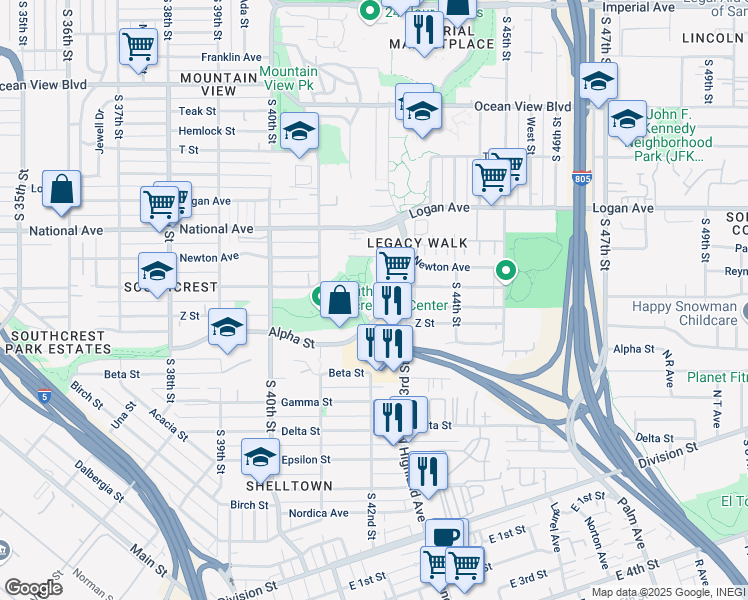map of restaurants, bars, coffee shops, grocery stores, and more near 4211 Keeler Avenue in San Diego