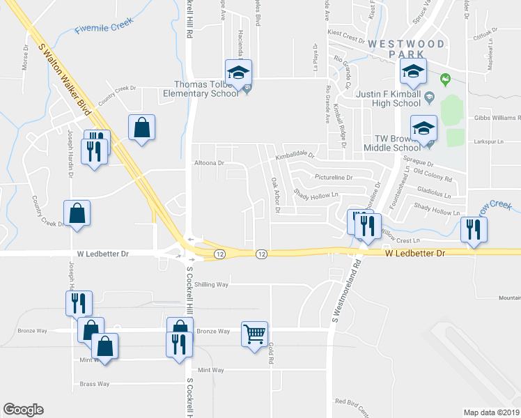 map of restaurants, bars, coffee shops, grocery stores, and more near 4170 Altoona Drive in Dallas