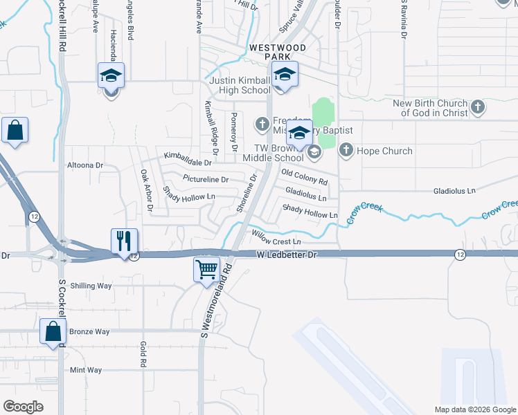 map of restaurants, bars, coffee shops, grocery stores, and more near 4025 Fountainhead Lane in Dallas