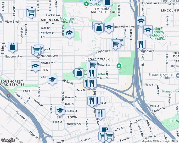 map of restaurants, bars, coffee shops, grocery stores, and more near 4211 Keeler Avenue in San Diego