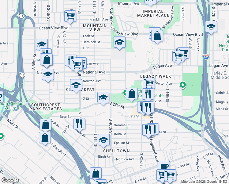 map of restaurants, bars, coffee shops, grocery stores, and more near 4003 Boston Avenue in San Diego