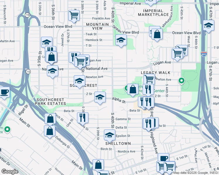 map of restaurants, bars, coffee shops, grocery stores, and more near 3979 Boston Avenue in San Diego