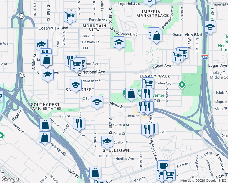 map of restaurants, bars, coffee shops, grocery stores, and more near 4023 Boston Avenue in San Diego