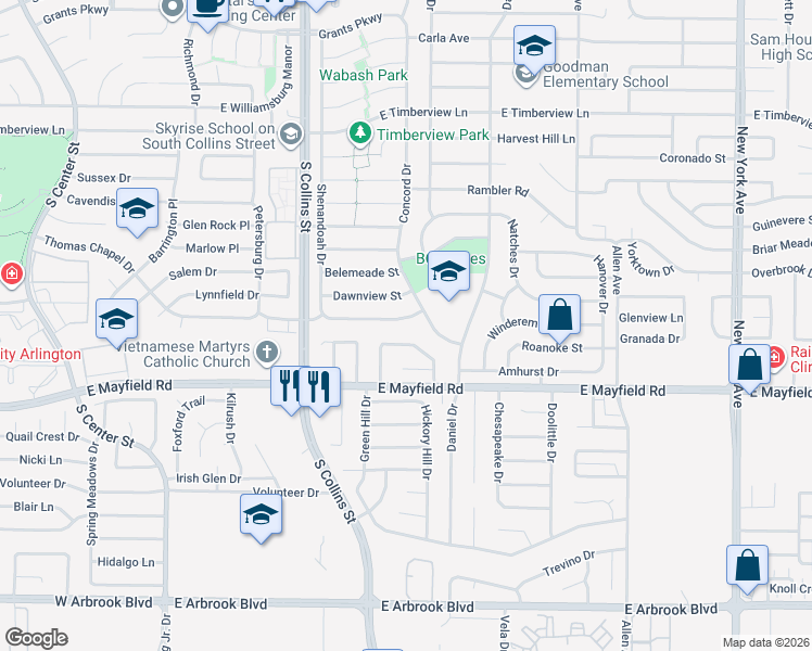 map of restaurants, bars, coffee shops, grocery stores, and more near 1020 Shenandoah Drive in Arlington