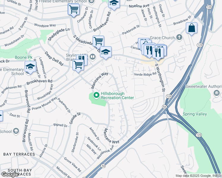 map of restaurants, bars, coffee shops, grocery stores, and more near 2287 Manzana Way in San Diego
