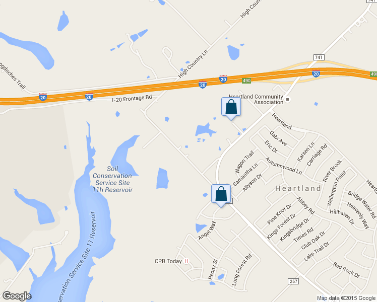 map of restaurants, bars, coffee shops, grocery stores, and more near 9222 High Country Lane in Forney