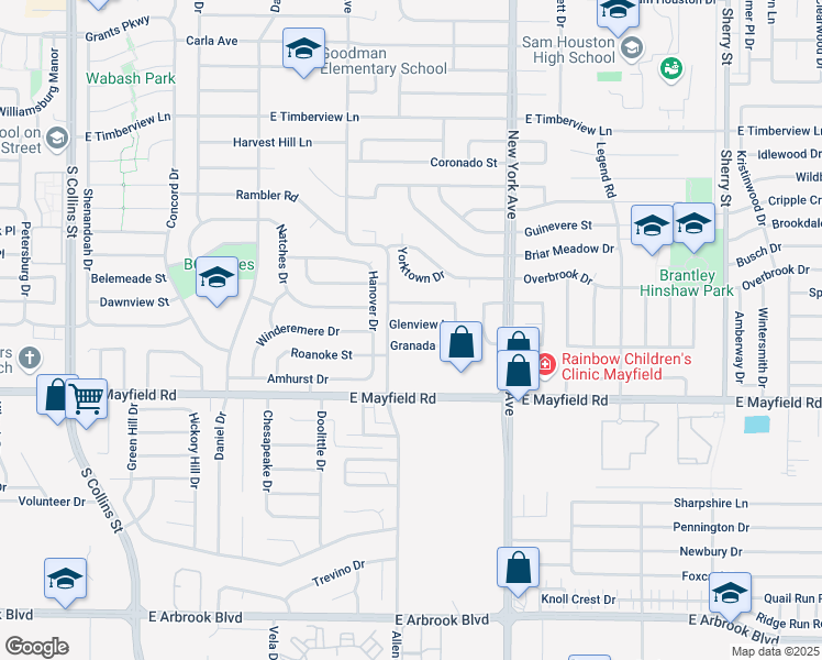 map of restaurants, bars, coffee shops, grocery stores, and more near 1706 Glenview Lane in Arlington