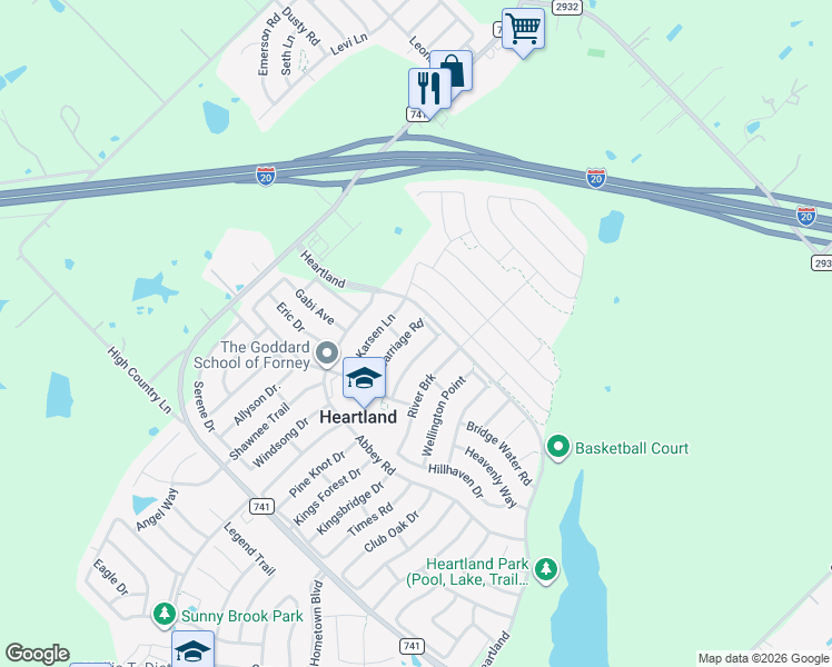 map of restaurants, bars, coffee shops, grocery stores, and more near 2040 Sterling Gate Drive in Heartland