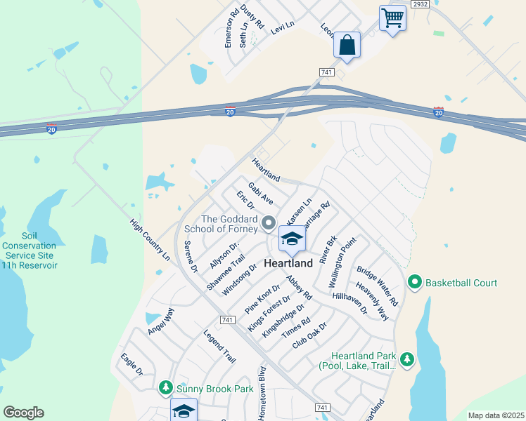 map of restaurants, bars, coffee shops, grocery stores, and more near 4008 Eric Drive in Forney