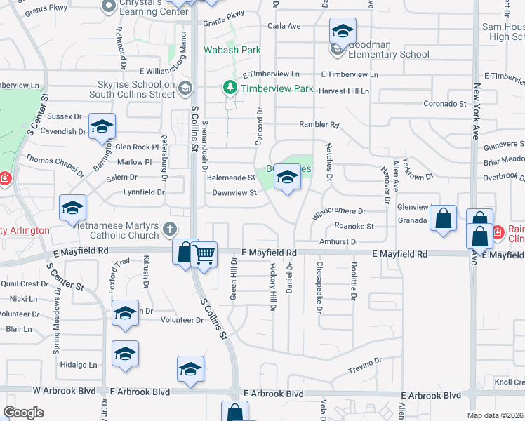 map of restaurants, bars, coffee shops, grocery stores, and more near 1020 Shenandoah Drive in Arlington