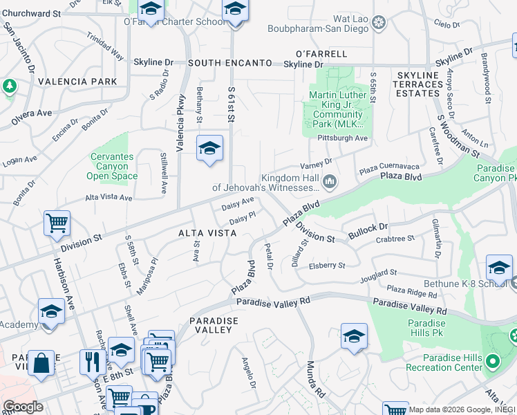 map of restaurants, bars, coffee shops, grocery stores, and more near in San Diego