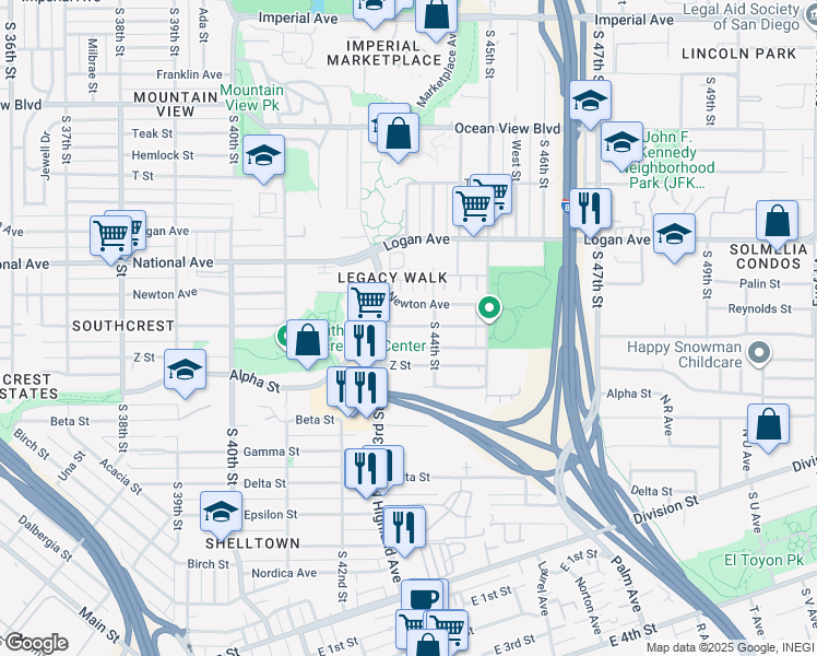 map of restaurants, bars, coffee shops, grocery stores, and more near 4382 Keeler Avenue in San Diego