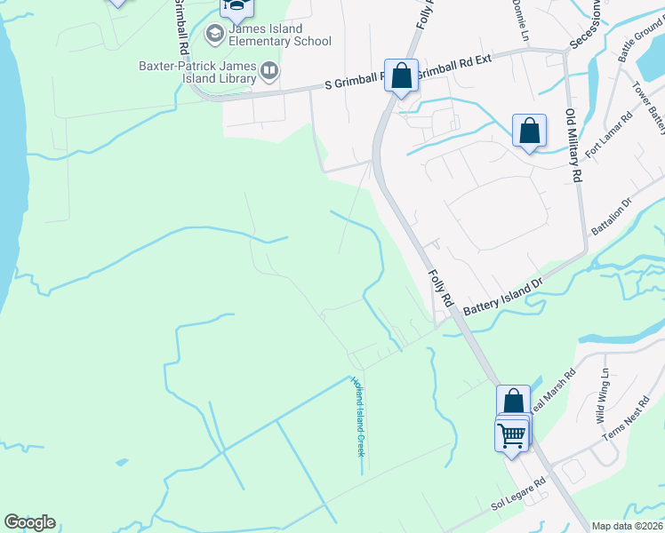 map of restaurants, bars, coffee shops, grocery stores, and more near 1775 Hazzard Lane in Charleston