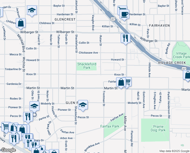 map of restaurants, bars, coffee shops, grocery stores, and more near 3724 Knox Street in Fort Worth
