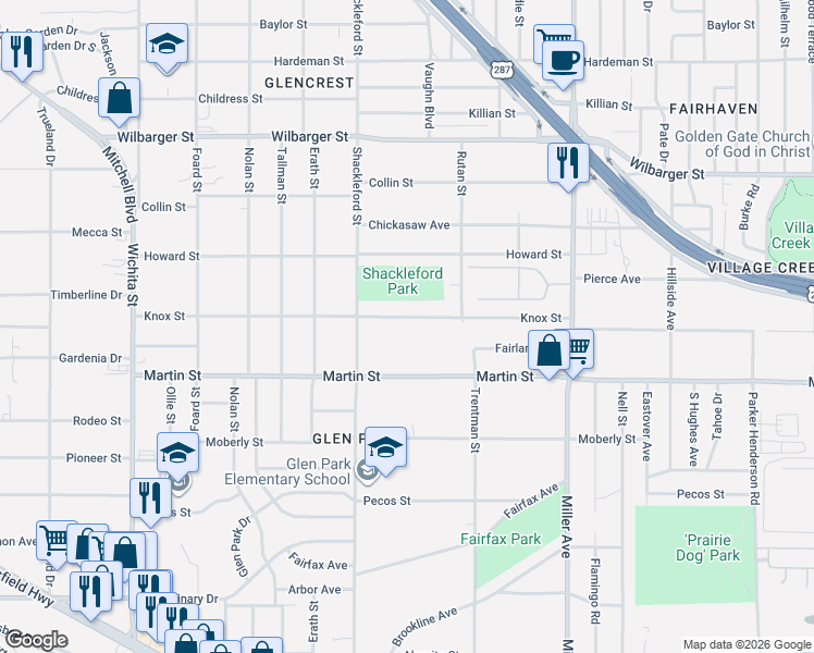 map of restaurants, bars, coffee shops, grocery stores, and more near 3724 Knox Street in Fort Worth