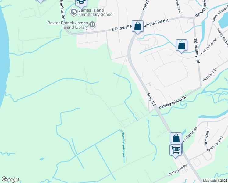 map of restaurants, bars, coffee shops, grocery stores, and more near 1775 Hazzard Lane in Charleston