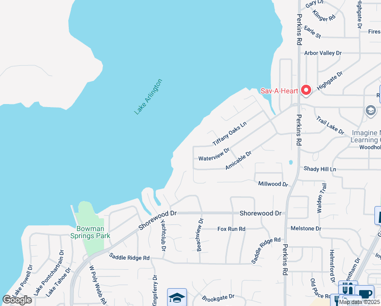 map of restaurants, bars, coffee shops, grocery stores, and more near 3302 Edgewater Court in Arlington