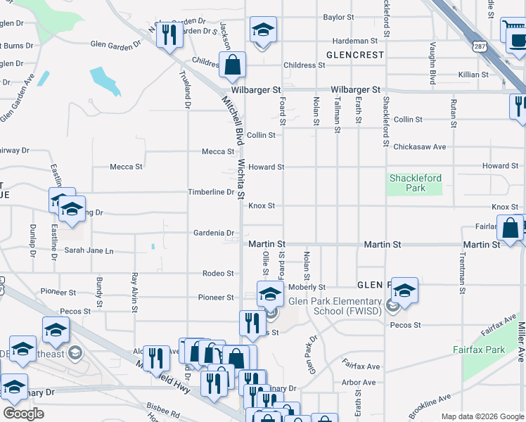 map of restaurants, bars, coffee shops, grocery stores, and more near 3204 Knox Street in Fort Worth